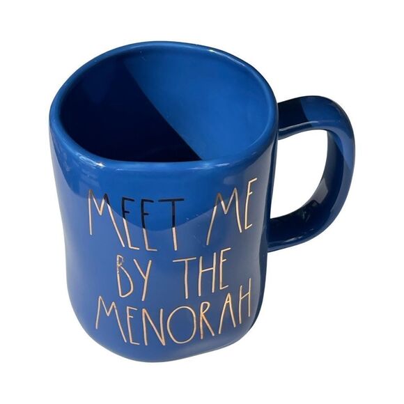 Rae Dunn Hanukkah Inspired Coffee Mug (Meet Me By The Menorah) Blue Gold NWOT - Picture 1 of 7